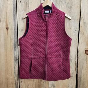 Quilted Vest LL Bean Cranberry Red Medium Pockets